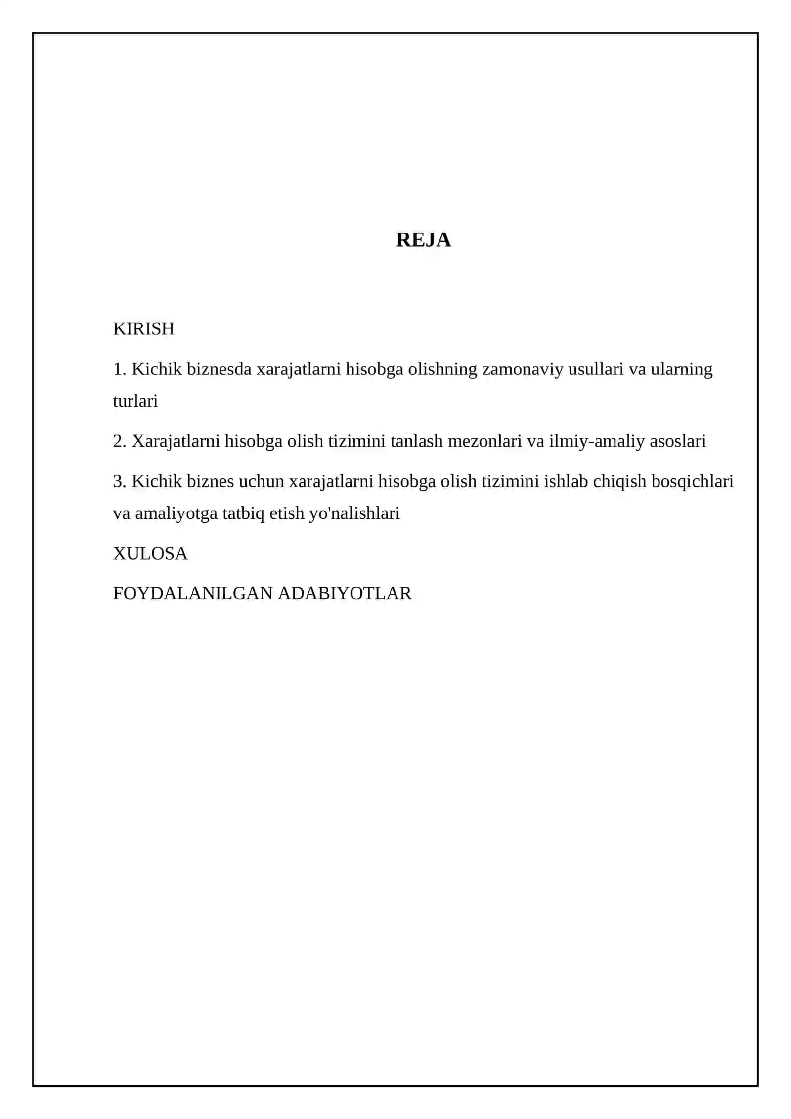 Kichik biznes uchun xarajatlarni hisobga olish tizimini ishlab chiqish 2