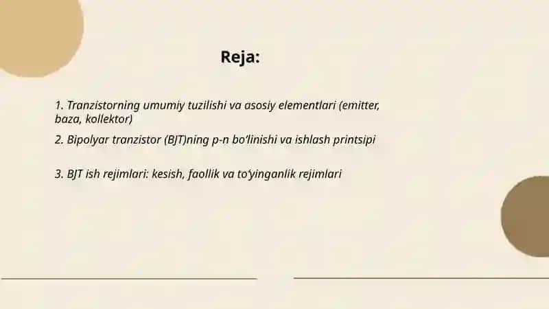 Tranzistorning tuzilishi, ish rejimlari va amaliy qo‘llanilishi 2