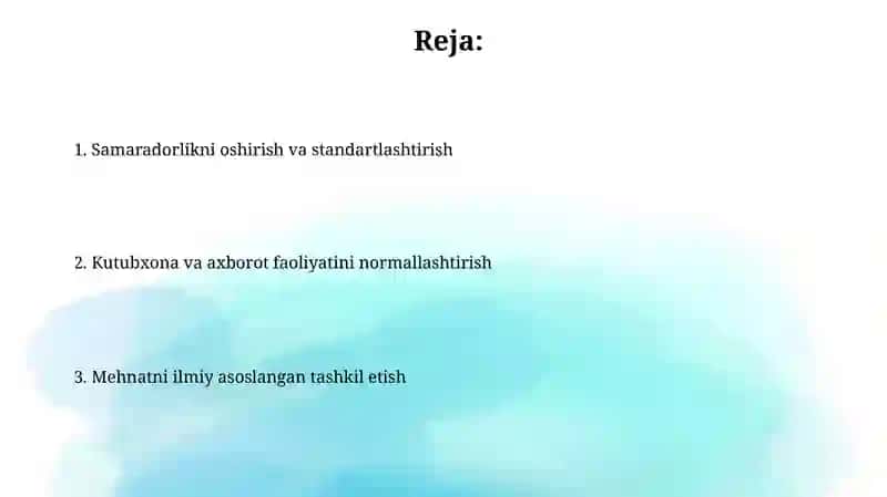 Kutubxona-axborot faoliyatini normalashtirish va mehnatni ilmiy asosda tashkil etish 2