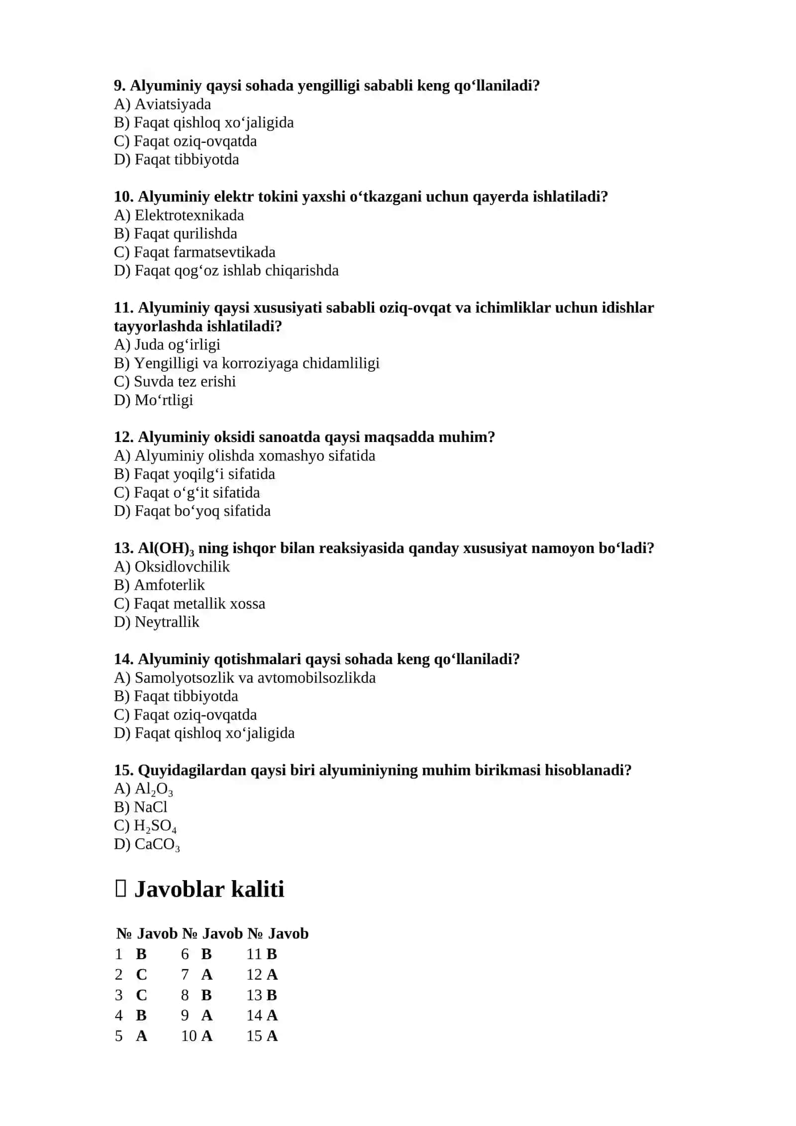 Alyuminiy birikmalari va ishlatilishi 2