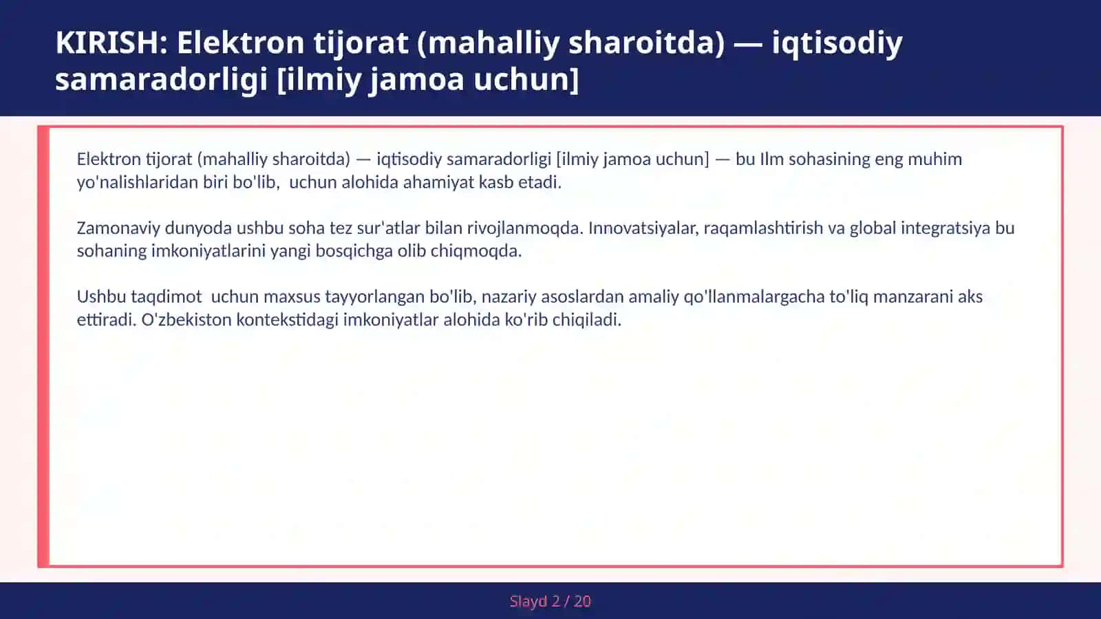 Elektron tijorat (mahalliy sharoitda) — iqtisodiy samaradorligi [ilmiy jamoa uchun] 2
