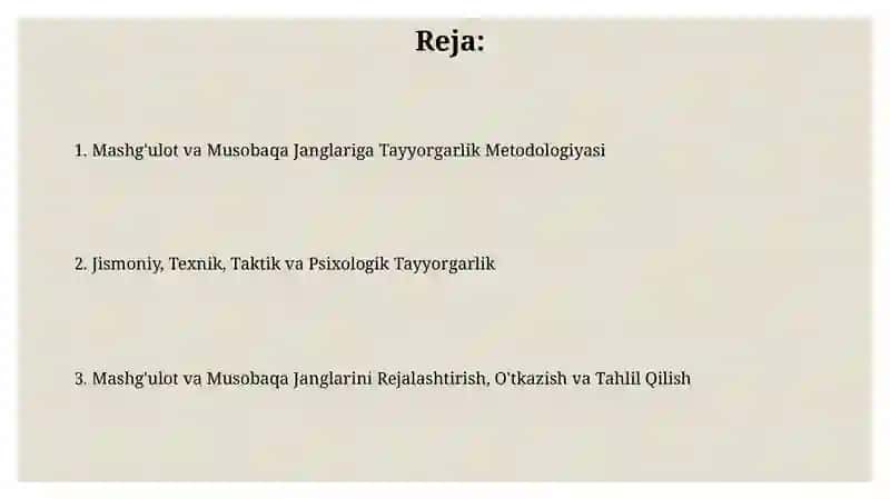 Mashg'ulot va Musobaqa Janglarini o'tkazish uslubyati 2