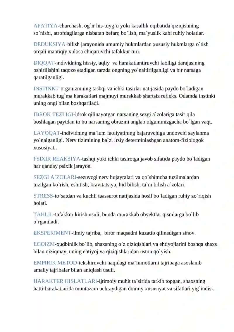SHAXS PSIXOLOGIYASI BO’YICHA GLOSSARIY 2