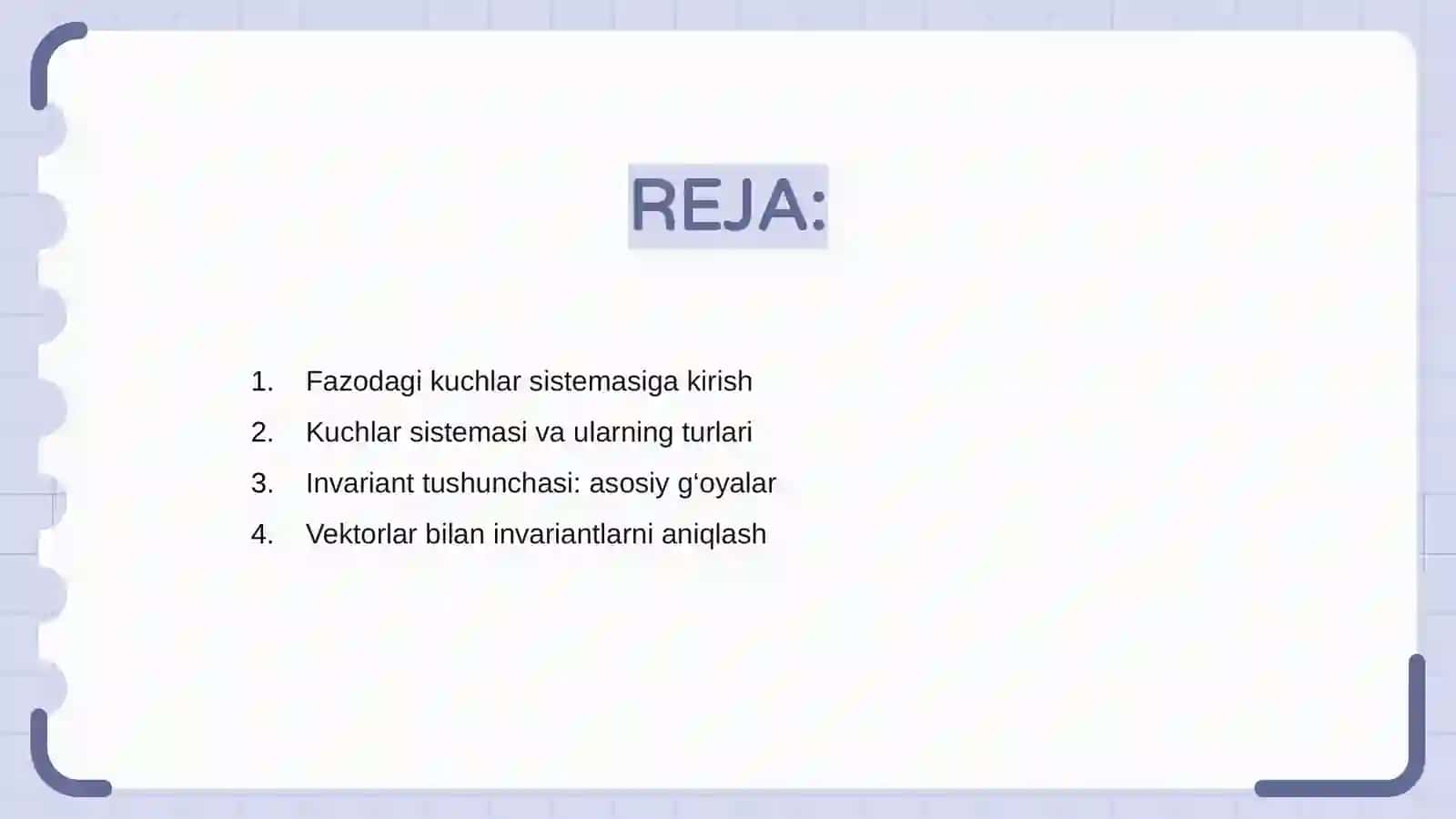 Fazodagi kuchlar sistemasining invariantlari 2