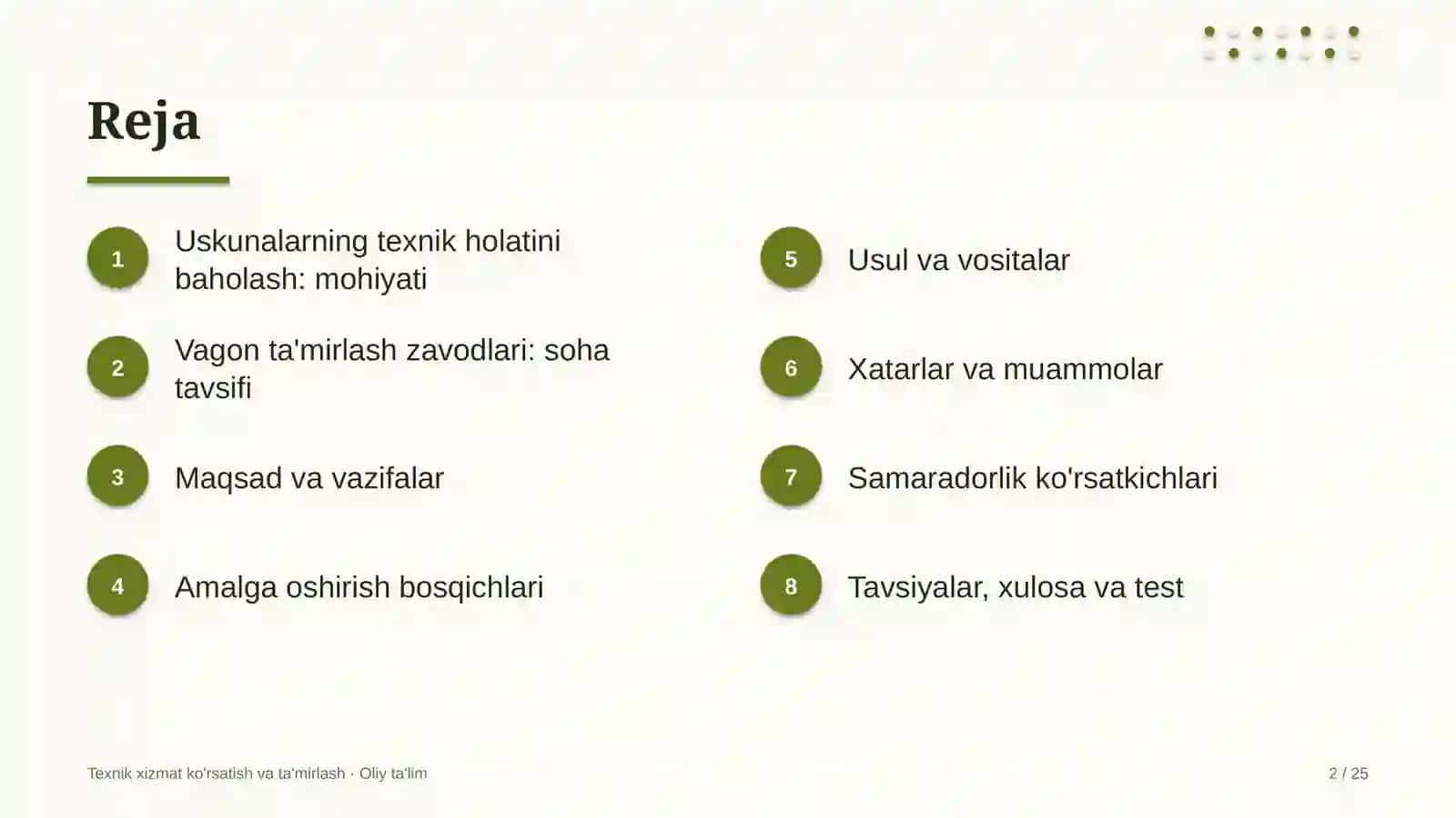 vagon ta'mirlash zavodlarida uskunalarni texnik holatini baholash 8746 2