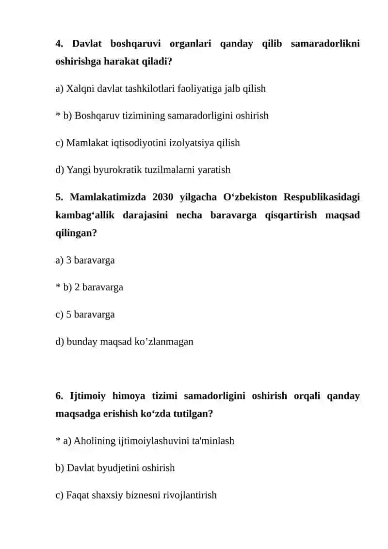 Tarmoq va sohalarida davlat boshqaruvini amalga oshirish mavzusi yuzasidan test savollari 2