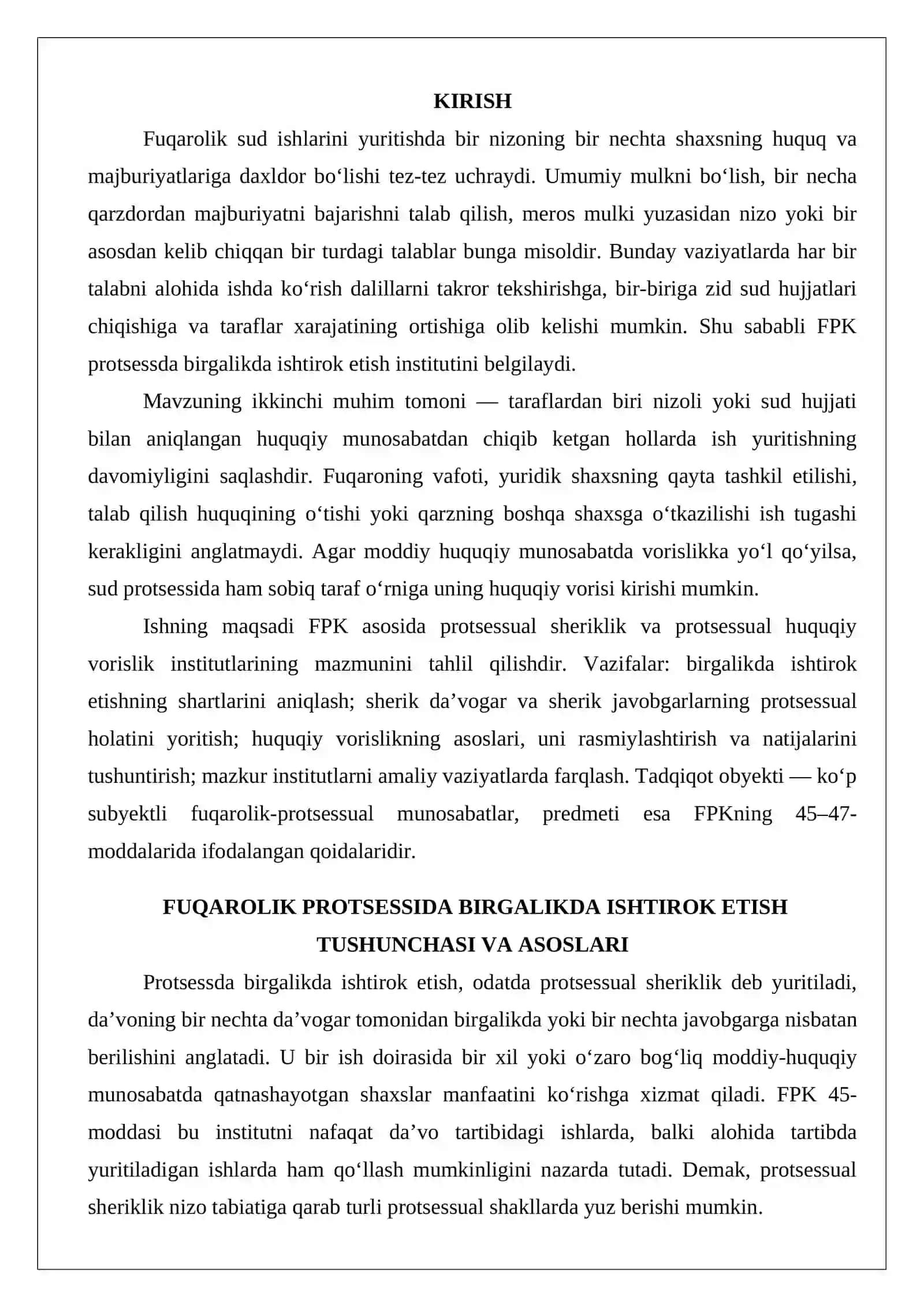 Fuqarolik protsessida birgalikda ishtirok etish va protsessual huquqiy vorislik 2