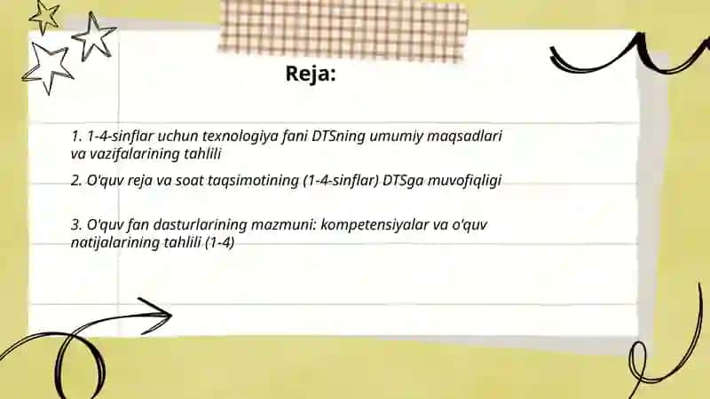Boshlang'ich sinf texnologiya fani DTS tahlili va o'quv fan dasturlarining mazmuni va ularning tahlili 2