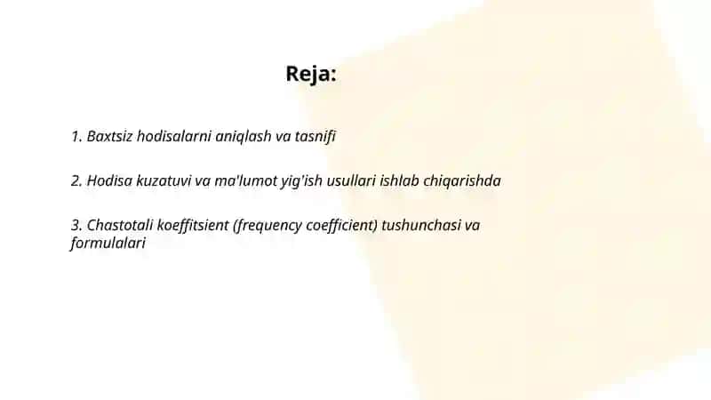 Ishlab chiqarishda baxtsiz hodisalarni tahlil qilish usullari va chastotali koeffitsientni aniqlash 2