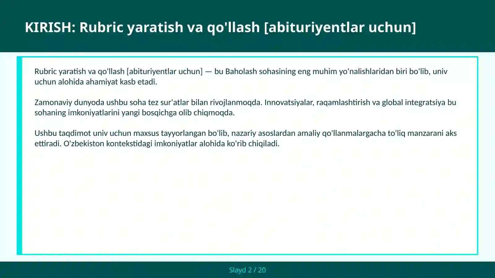 Rubric yaratish va qo'llash [ABITURIYENTLAR UCHUN] 2