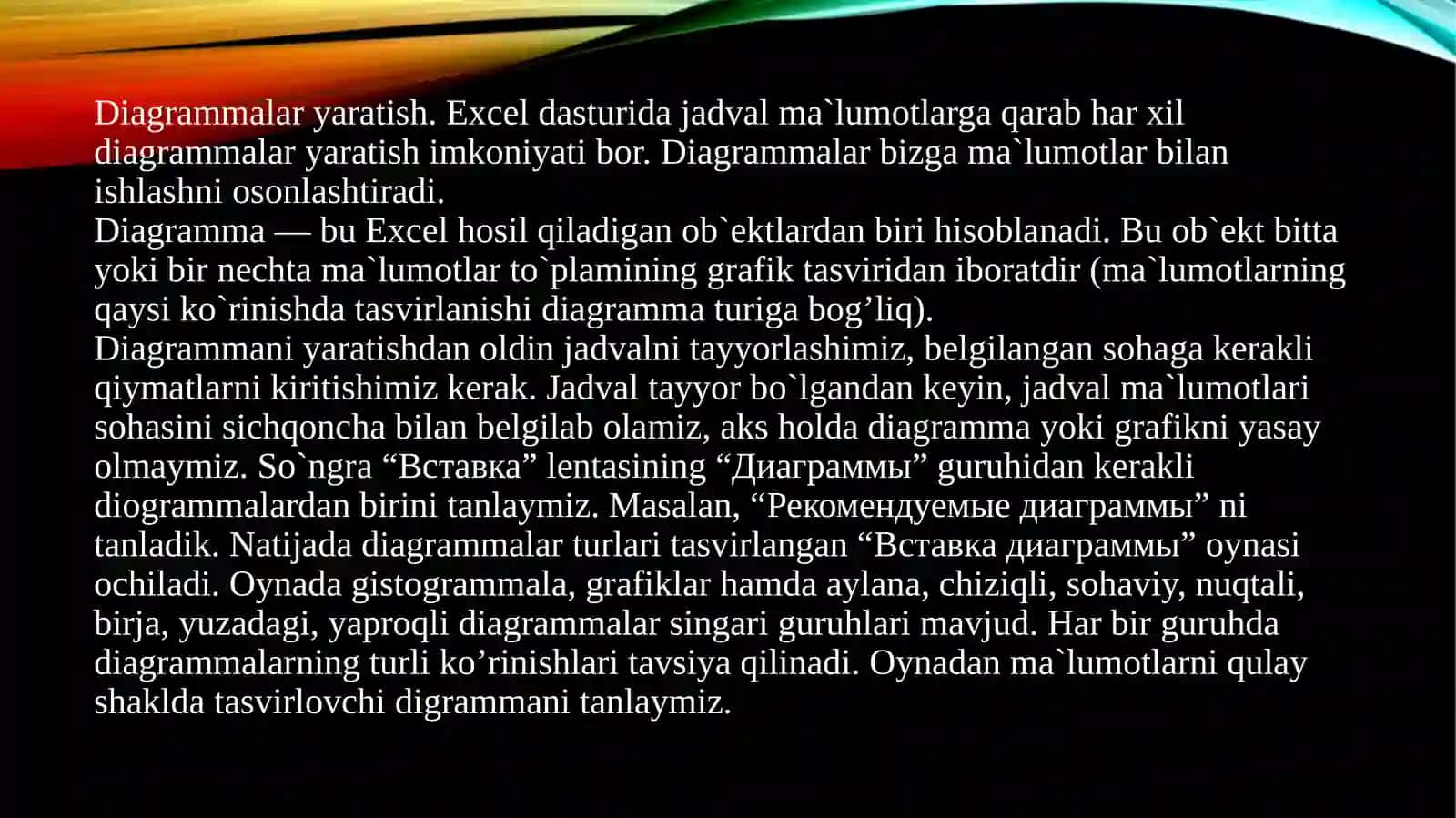 Ms Exceldasturida diagrammalar bilan ishlash 2