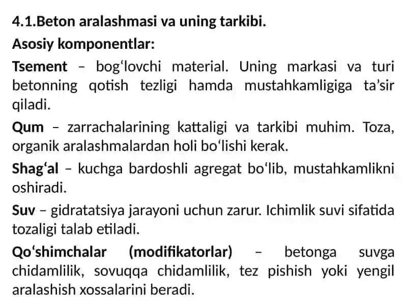 Betonaralashmalarini tayyorlashda sifat nazorati 2