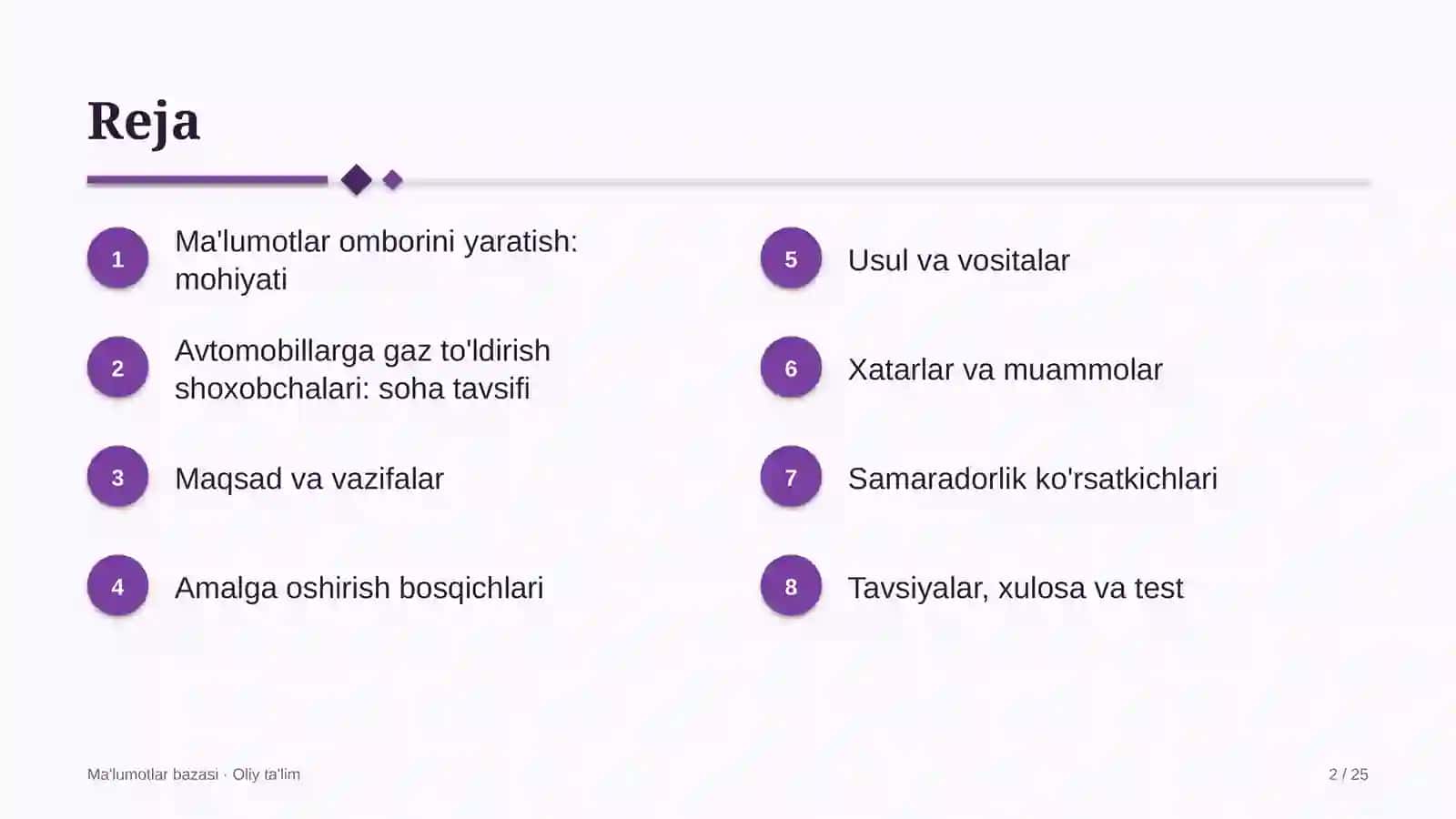 Avtomobillarga gaz to'ldirish shoxobchalarida ma'lumotlar omborini yaratish 2