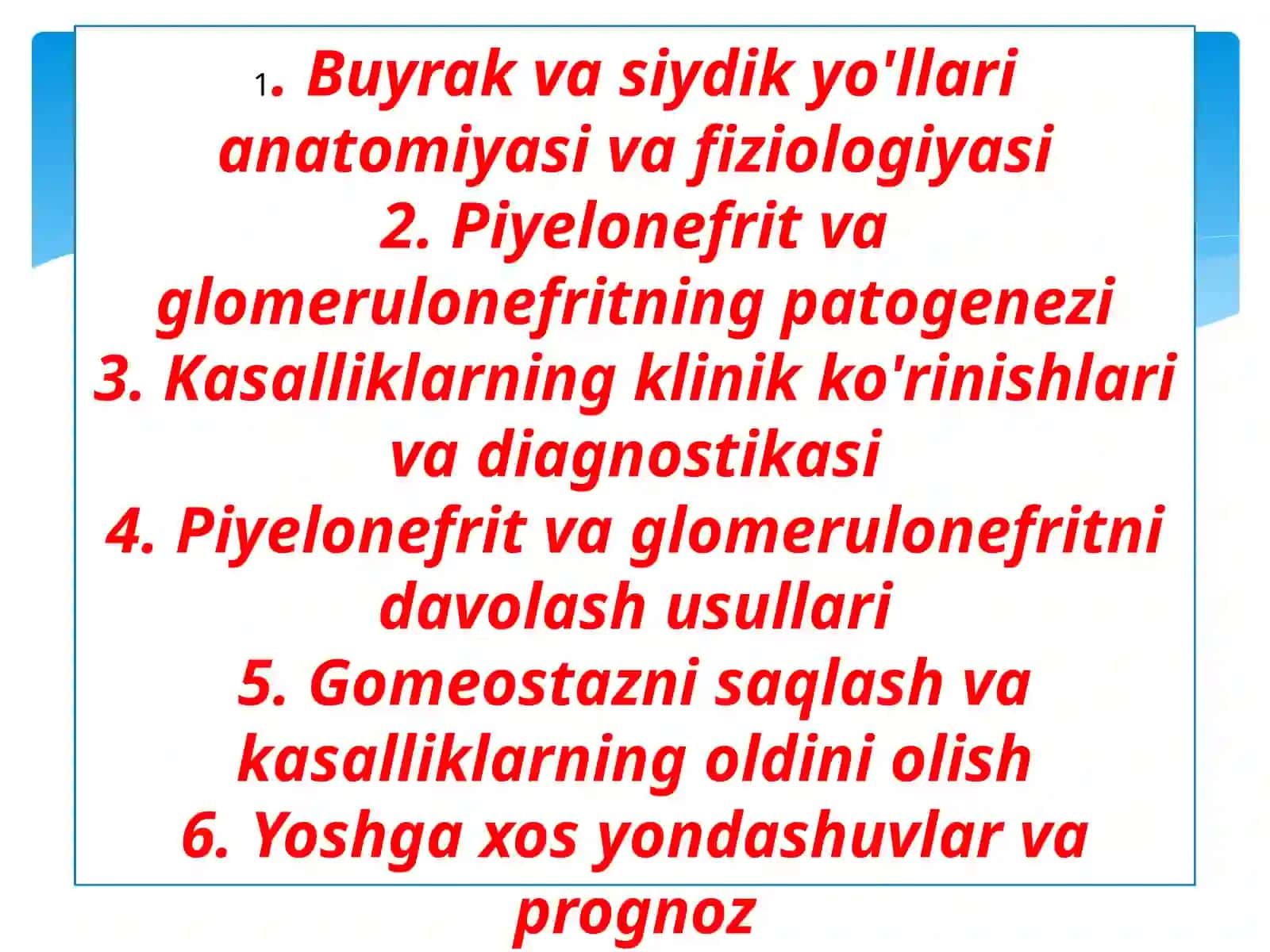 Buyrak va siydik yo'llari anatomiyasi va fiziologiyasi 2