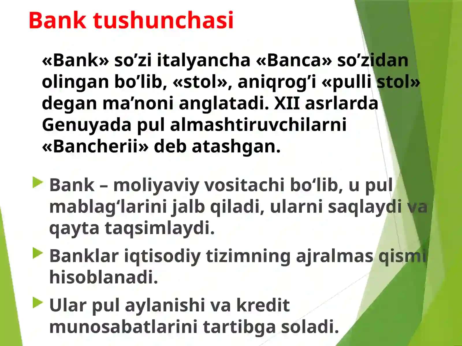 Banklar va ularning asosiy funksiyalari ularning turlari 2