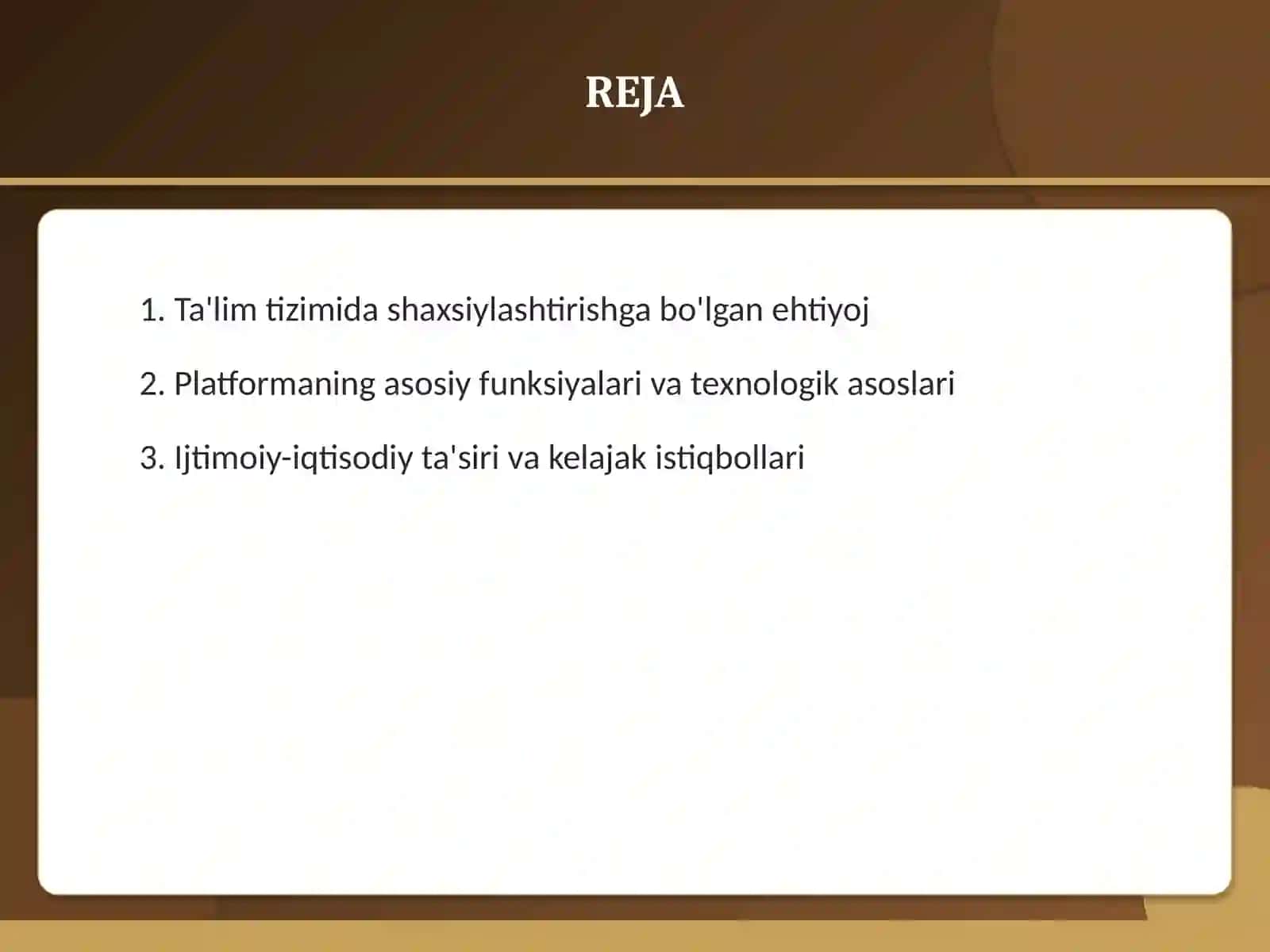Mening g'oyam: Sun'iy intellekt asosidagi shaxsiy o'quv yo'nalishlarini yaratish platformasi 2