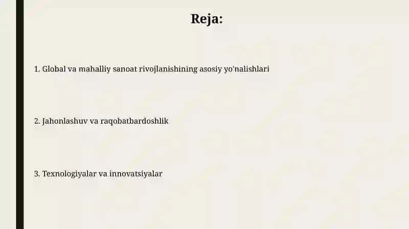 Jahon va mahalliy industriyaning rivojlanishining asosiy tendensiyalari 2