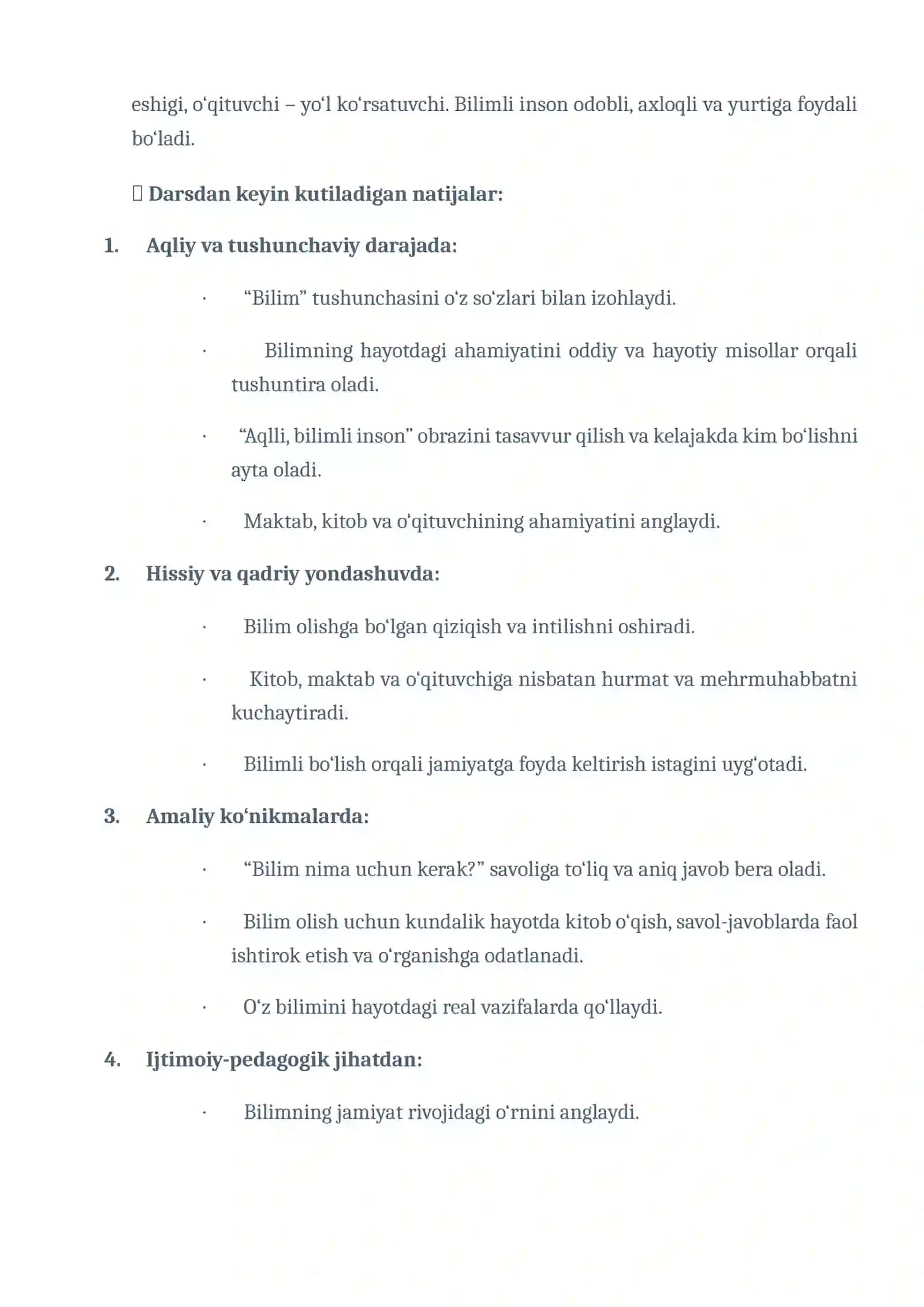 Darsining 1-4 sinflar uchun mashg‘ulot ssenariysi:  2-mаvzu: “Bilim nimа uchun kеrаk?” 2