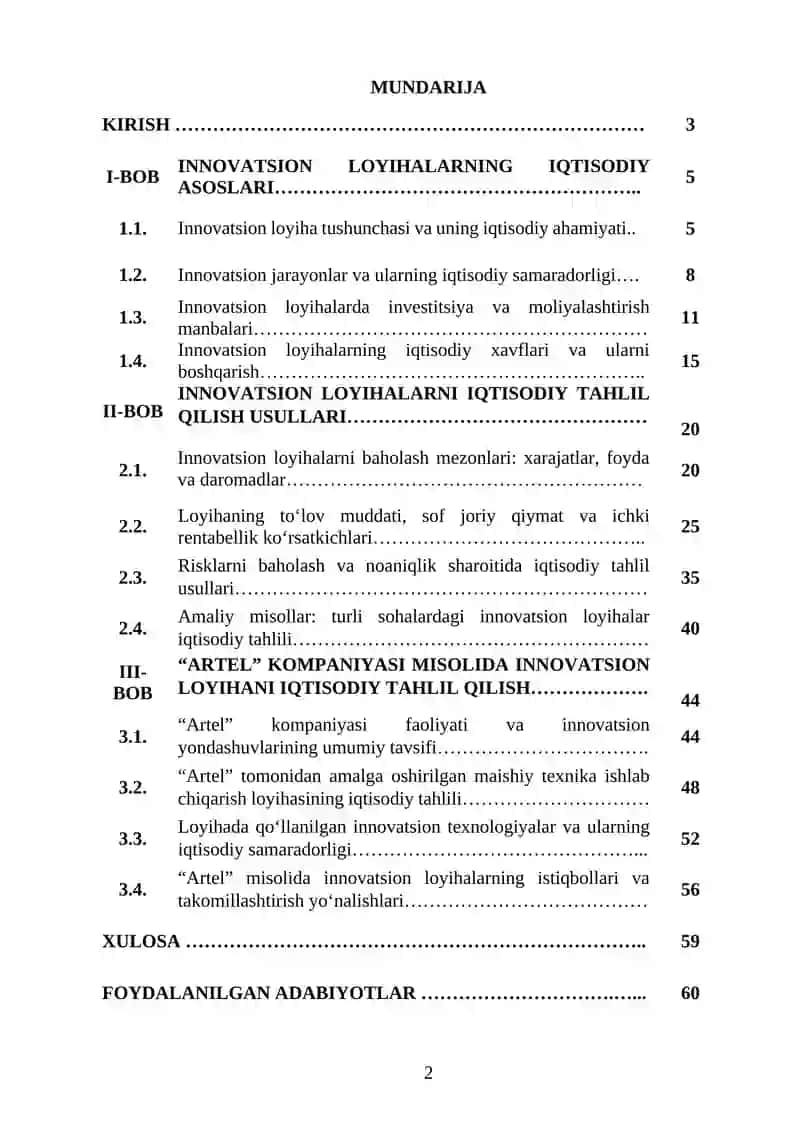 INNOVATSION LOYIHALARNI IQTISODIY TAHLIL QILISH 2