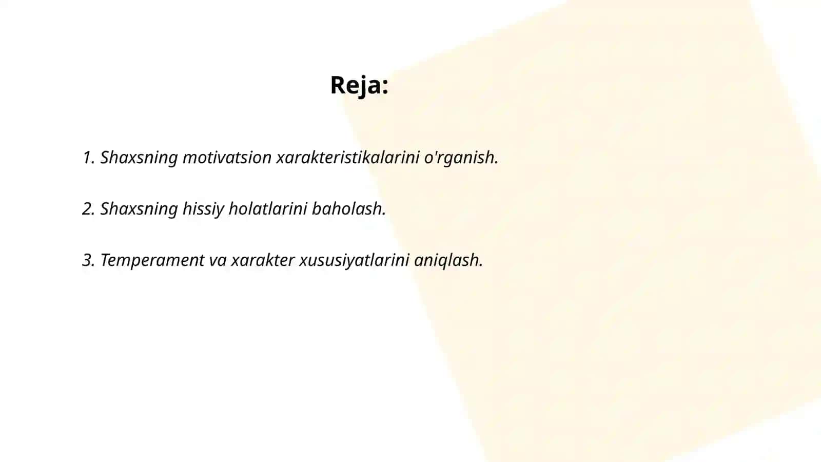 Shaxs psixodiagnostikasida qo’llaniladigan medodikalar tasnifi 2