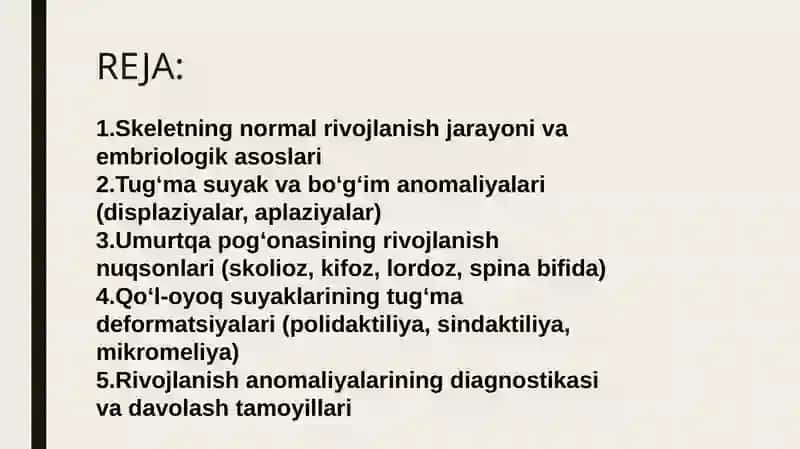 Skeletning rivojlanish anomaliyalari 2