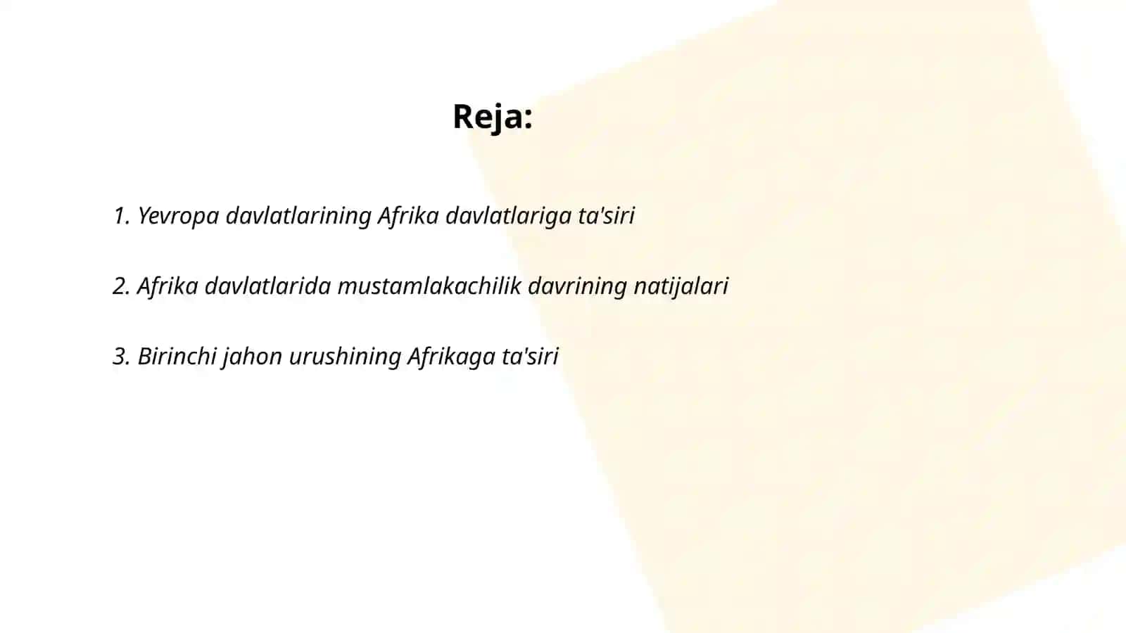 Birinchi jahon urushidan keyingi yillarda Afrika davlatlarida bo‘lgan o'zgarishlar 2