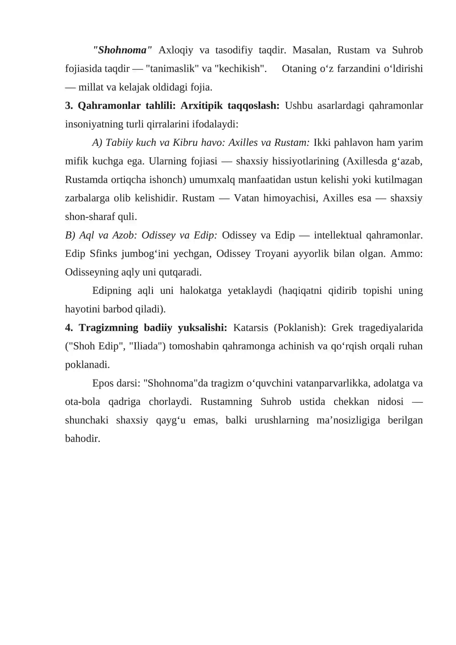 “Iliada”, “Odisseya”, “Shoh Edip” va “Shohnoma” asarlarida mifologik syujetlarning o’rni hamda tragizm tushunchalari tahlillari 2