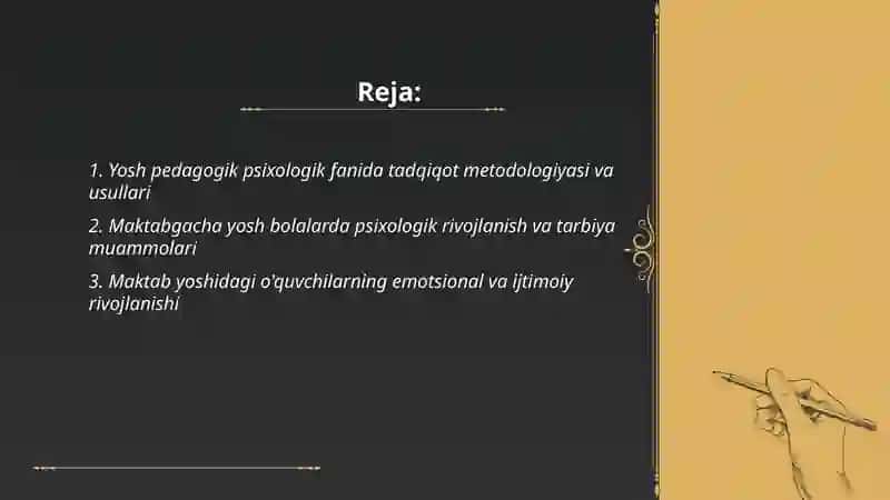 Yosh pedagogik psixologik fanining tadqiqot sohasi va muammolari 2
