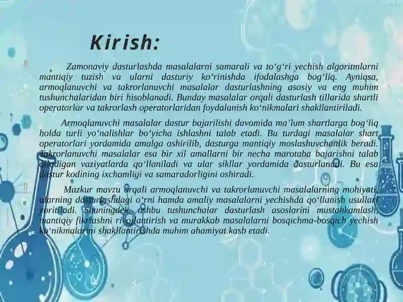Tarmoqlanuvchi va takrorlanuvchi masalalarni dasturlash 2