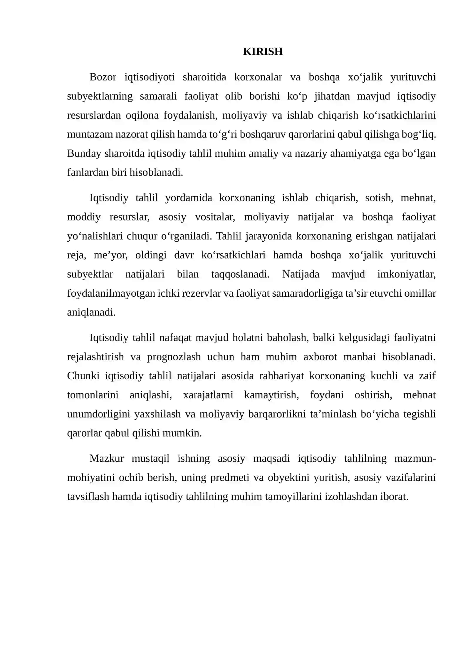 IQTISODIY TAHLILNING PREDMETI, VAZIFALARI VA TAMOYILLARI 2
