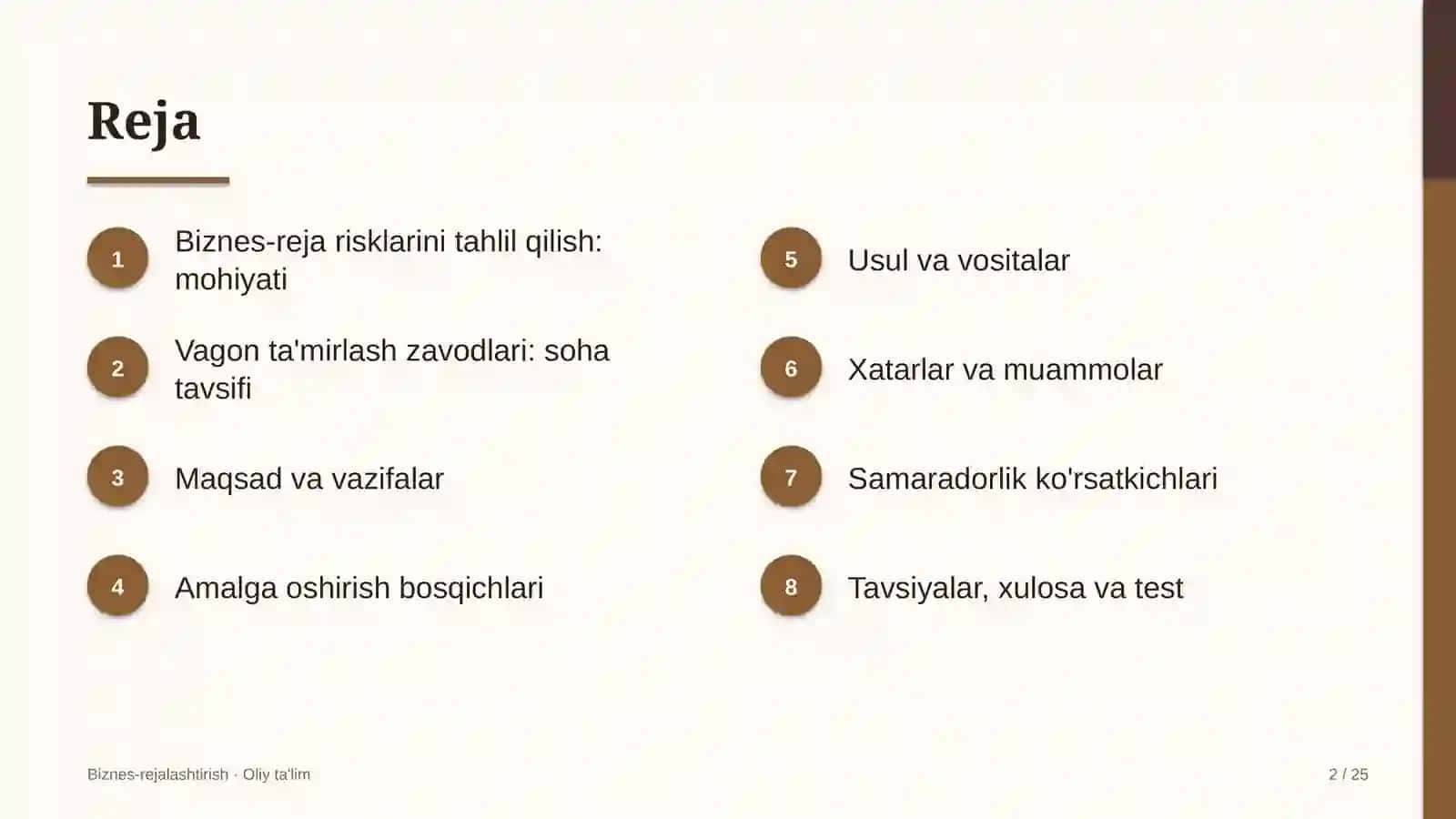 vagon ta'mirlash zavodlarida biznes reja risklarini tahlil qilish 2640 2