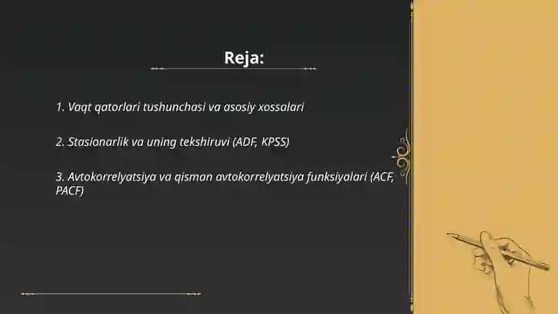 Vaqt qatorlarini statistik o'rganish usullari 2