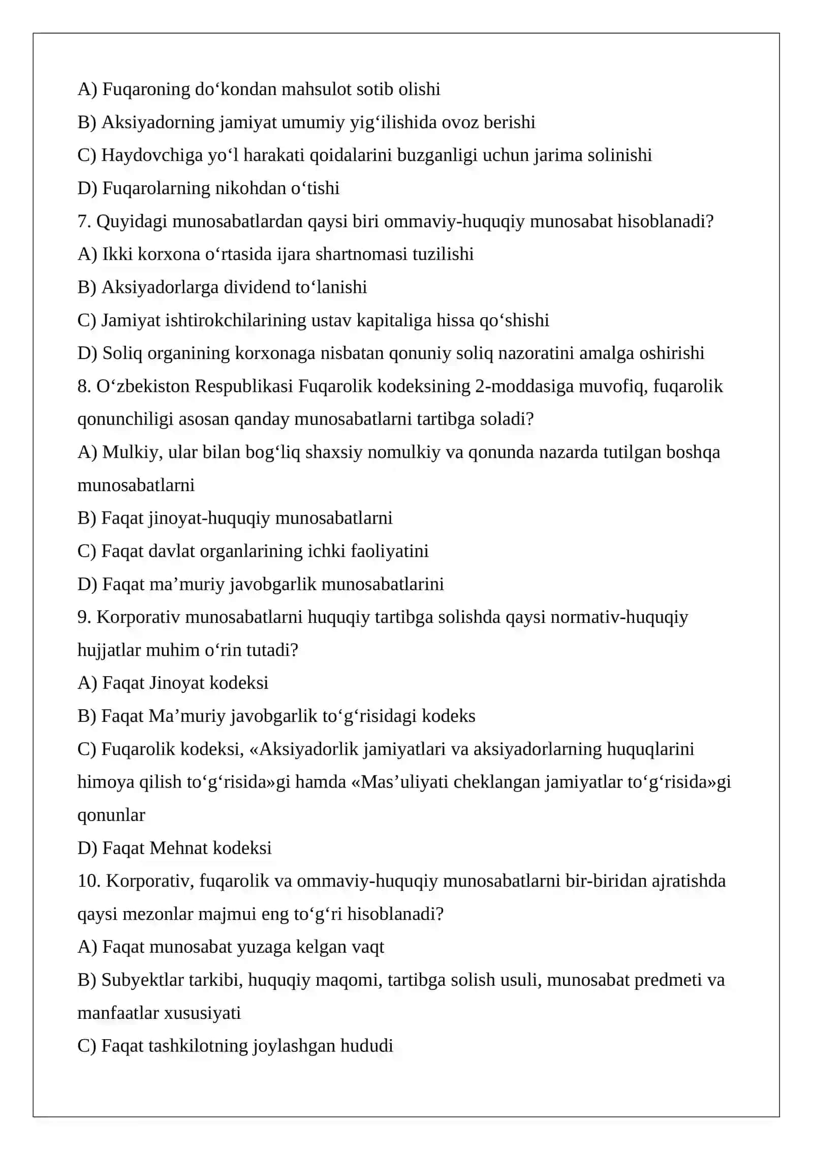 Korporativ munosabatlarning turlari korporativ, fuqarolik va ommaviy-huquqiy munosabatlarni ajratish mezonlari test.docx 2