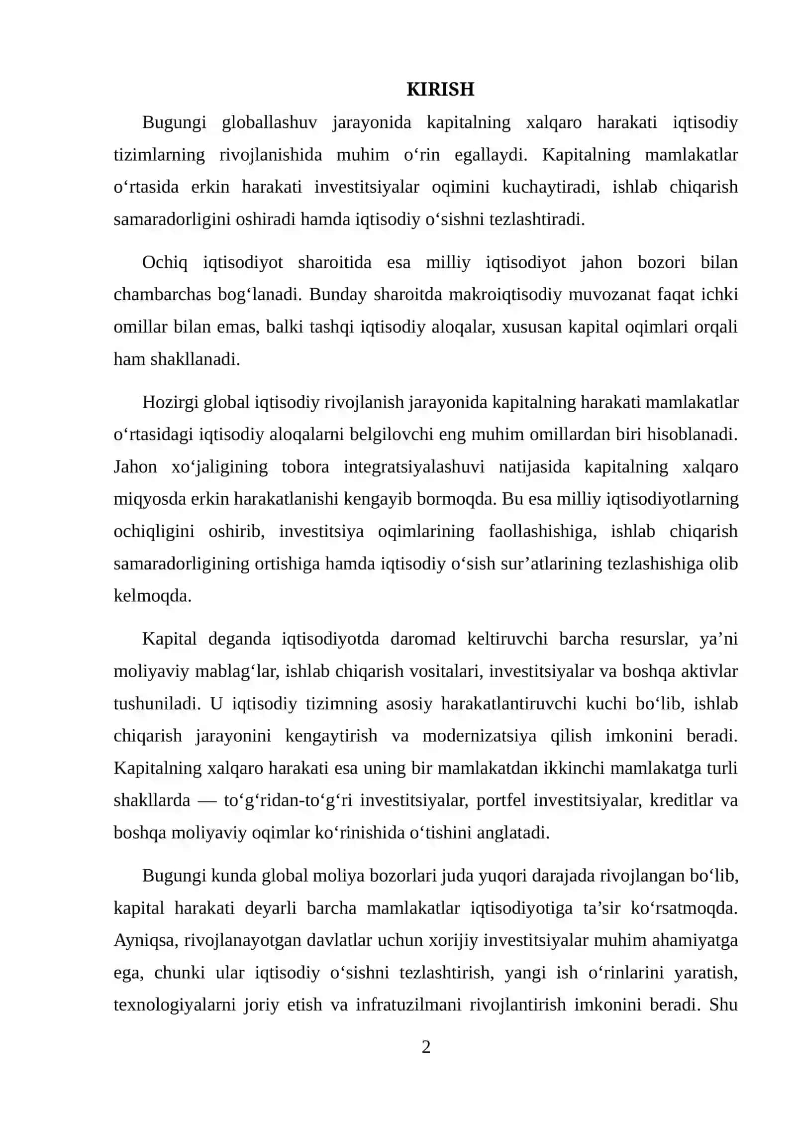 KAPITALNING HARAKATI VA OCHIQ IQTISODIYOTDA DINAMIK MUVOZANAT 2