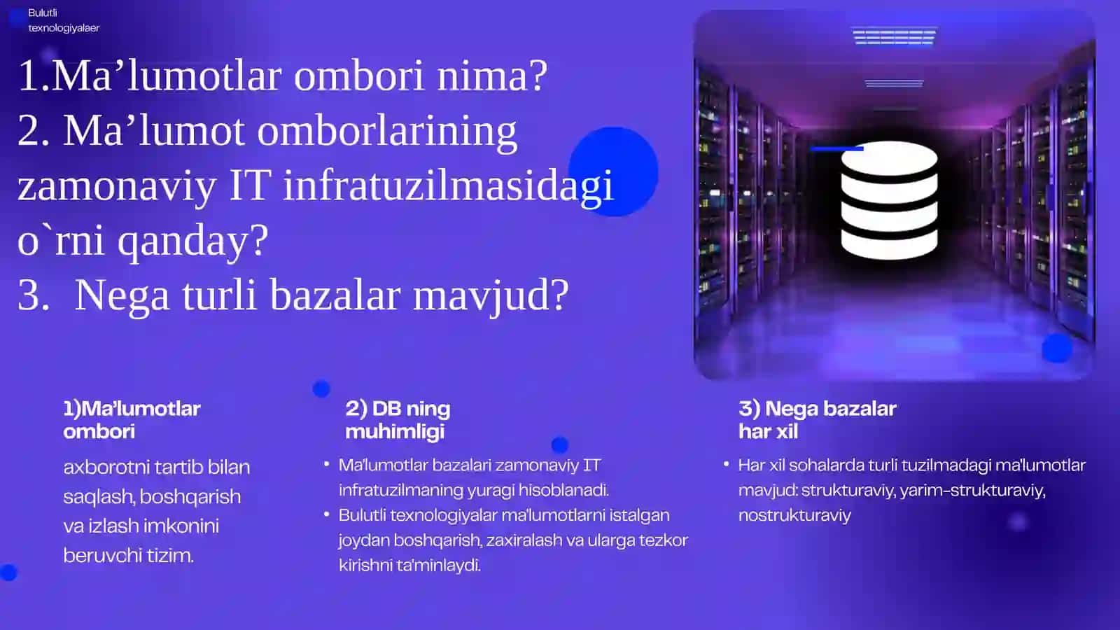 Turli ma’lumotlar omborlari o’rtasidagi farqlarni o`rganish 2