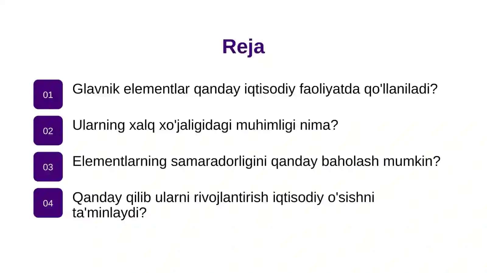 Glavnik elementlar va iqtisodiy faoliyat 2