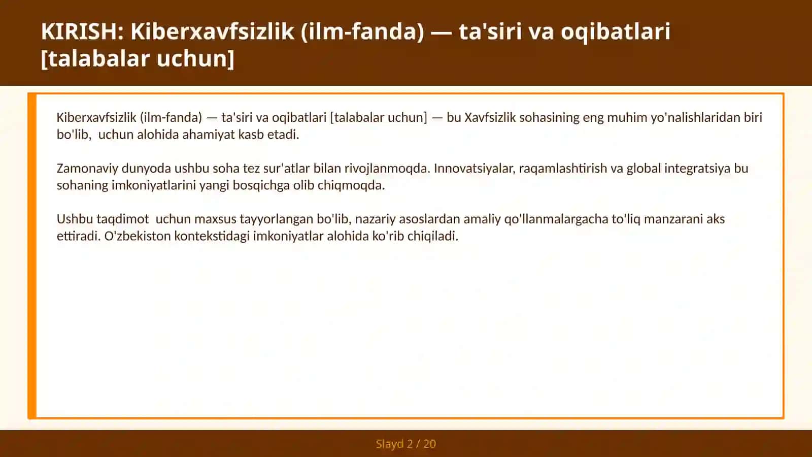 KIBERXAVFSIZLIK (ILM-FANDA) — TA'SIRI VA OQIBATLARI [TALABALAR UCHUN] 2