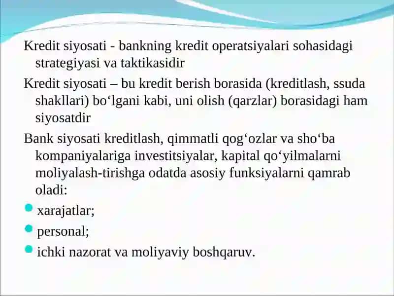 RIVOJLANGAN MAMLAKATLAR BANK AMALIYOTIDA KREDIT SIYOSATI VA UNING O'ZIGA XOS XUSUSIYATLARI 2