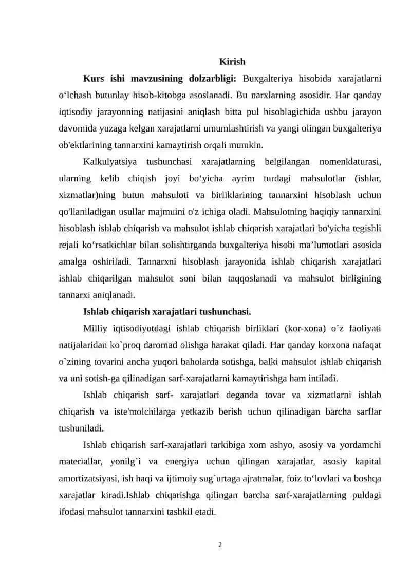 Ishlab chiqarish xarajatlari va foyda tashkil topishining xususiyatlari 2