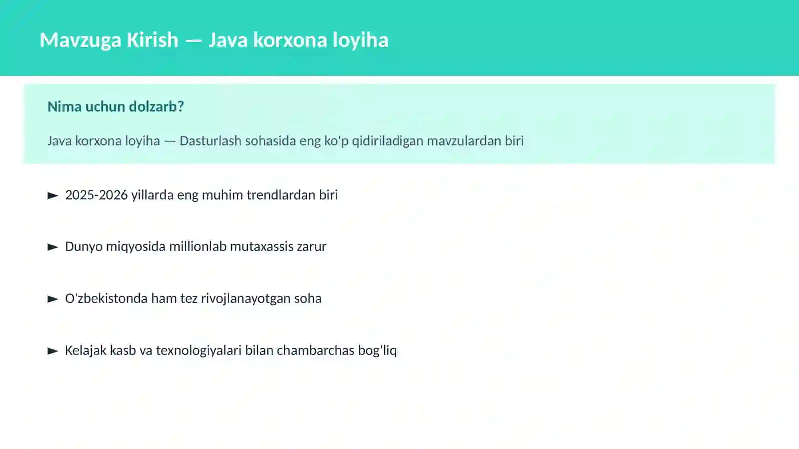 DASTURLASH | JAVA VA KORXONA 2