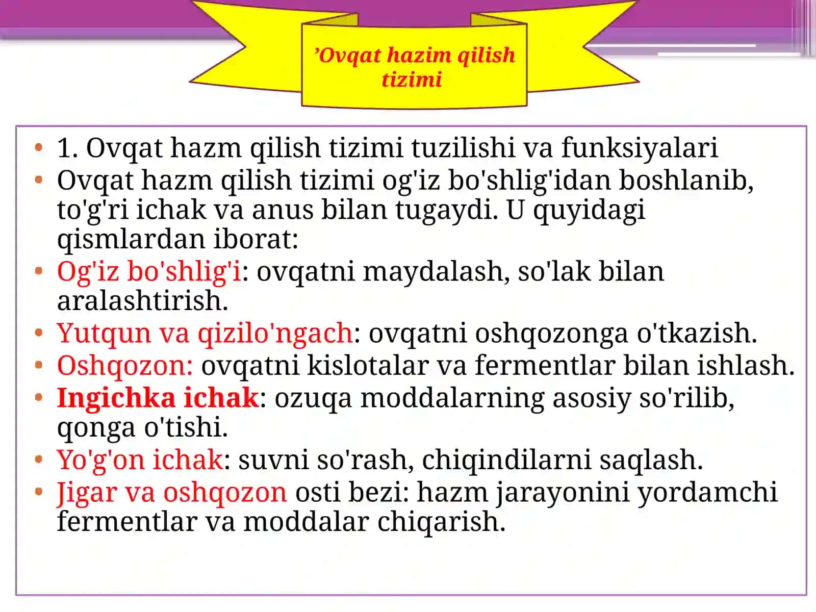 Taqdimoti "Ovqat hazim qilish tizimi" 2
