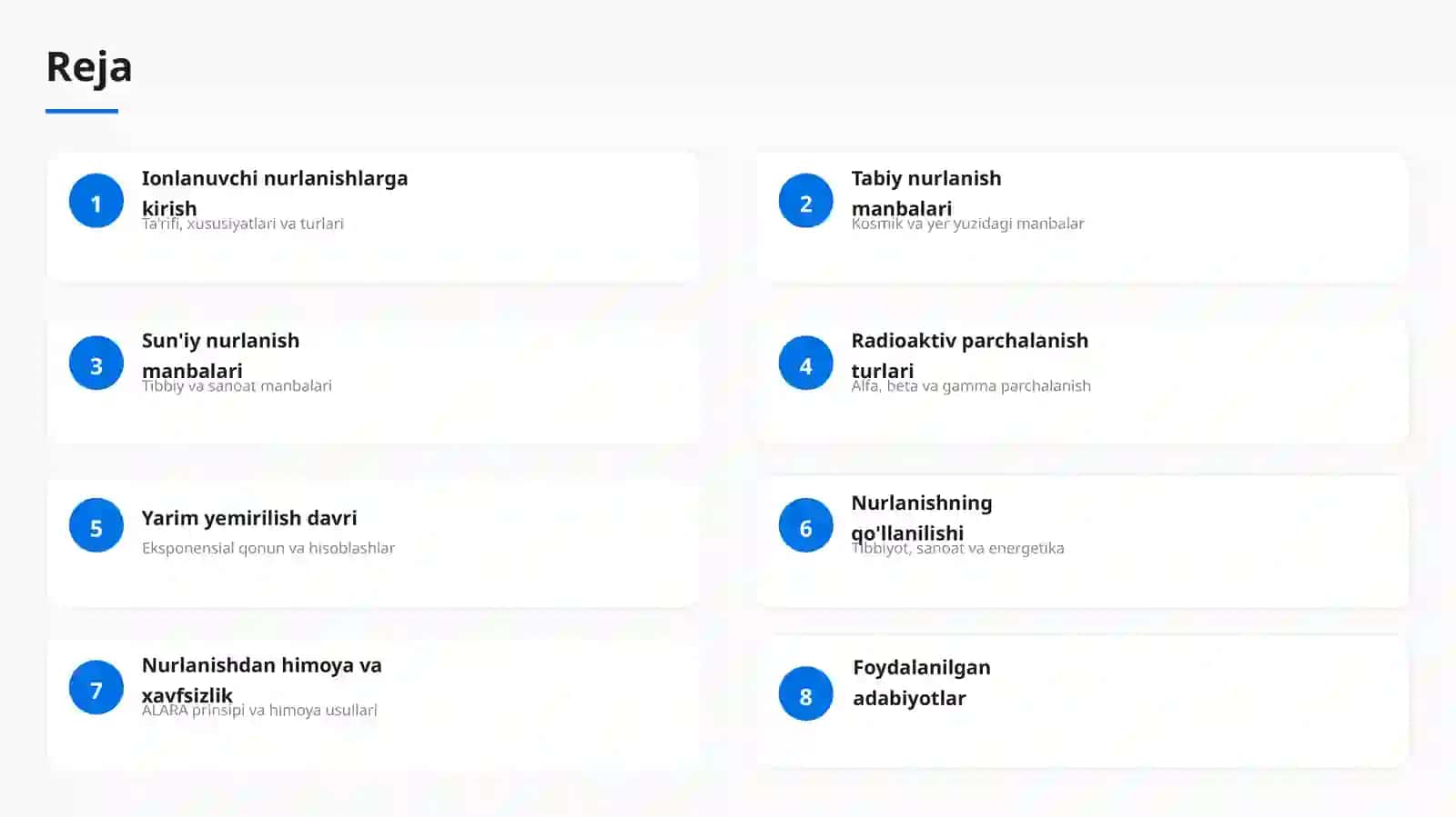 Ionlanuvchi nurlanishlar manbalari va radioaktiv parchalanishlar | Fizika prezentatsiya PPT 2