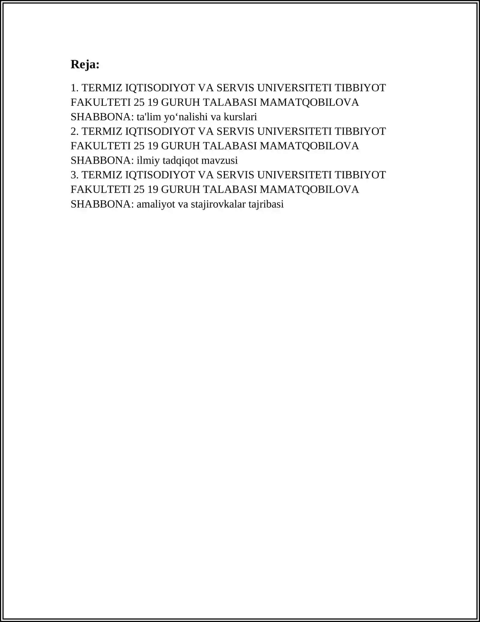 TERMIZ IQTISODIYOT VA SERVIS UNIVERSITETI TIBBIYOT FAKULTETI 2