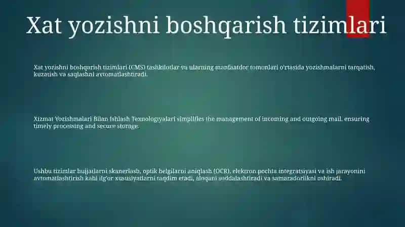 Xizmat Yozishmalari Bilan Ishlash Texnologiyalari 2
