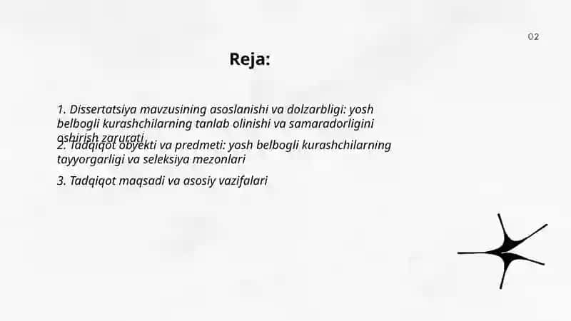 Desertatsiya mavzusi yosh belbogli kurashchilarni tanlab olish va samaradorligini oshirish 2