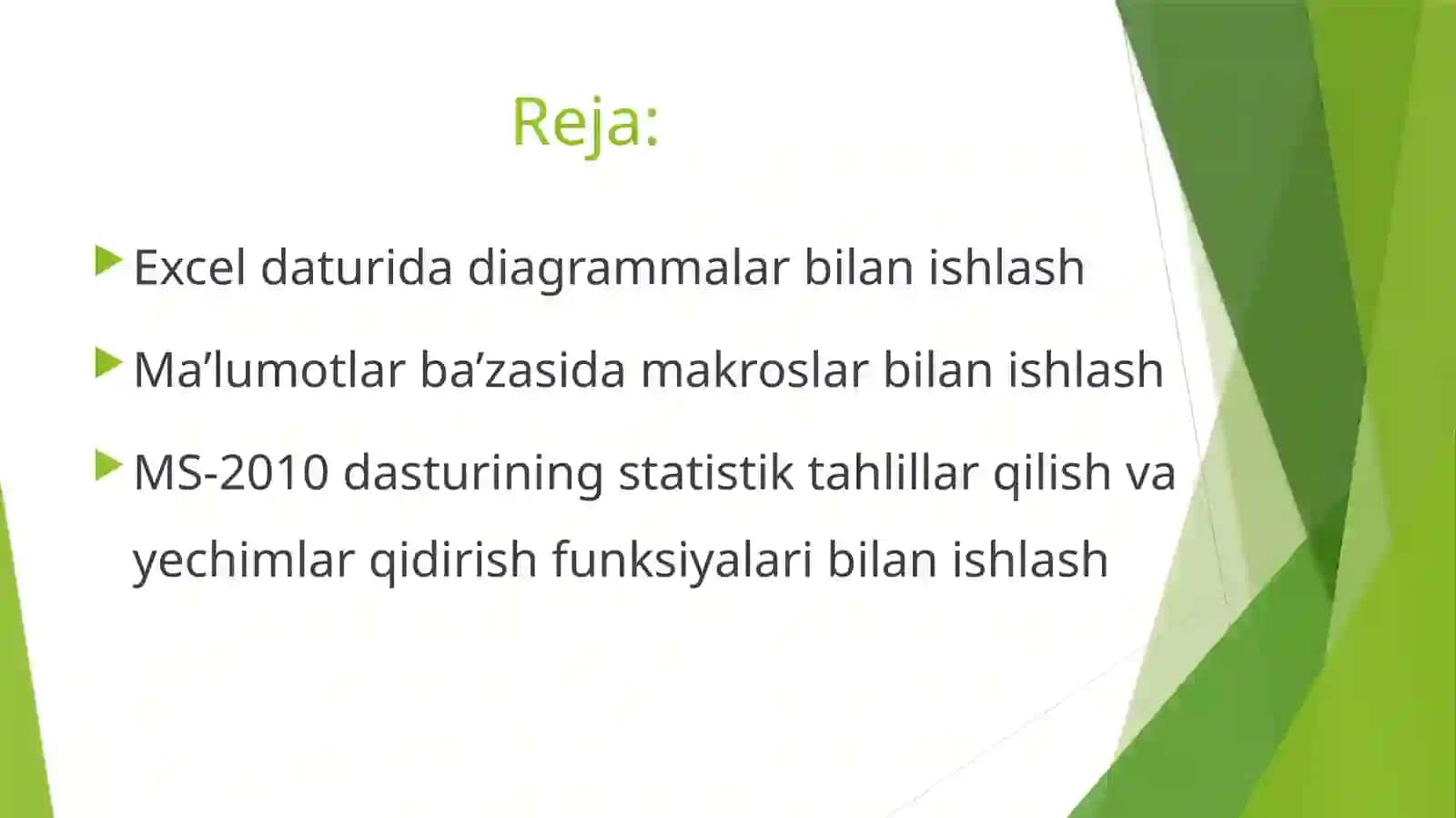Excel daturida diagrammalar bilan ishlash 2