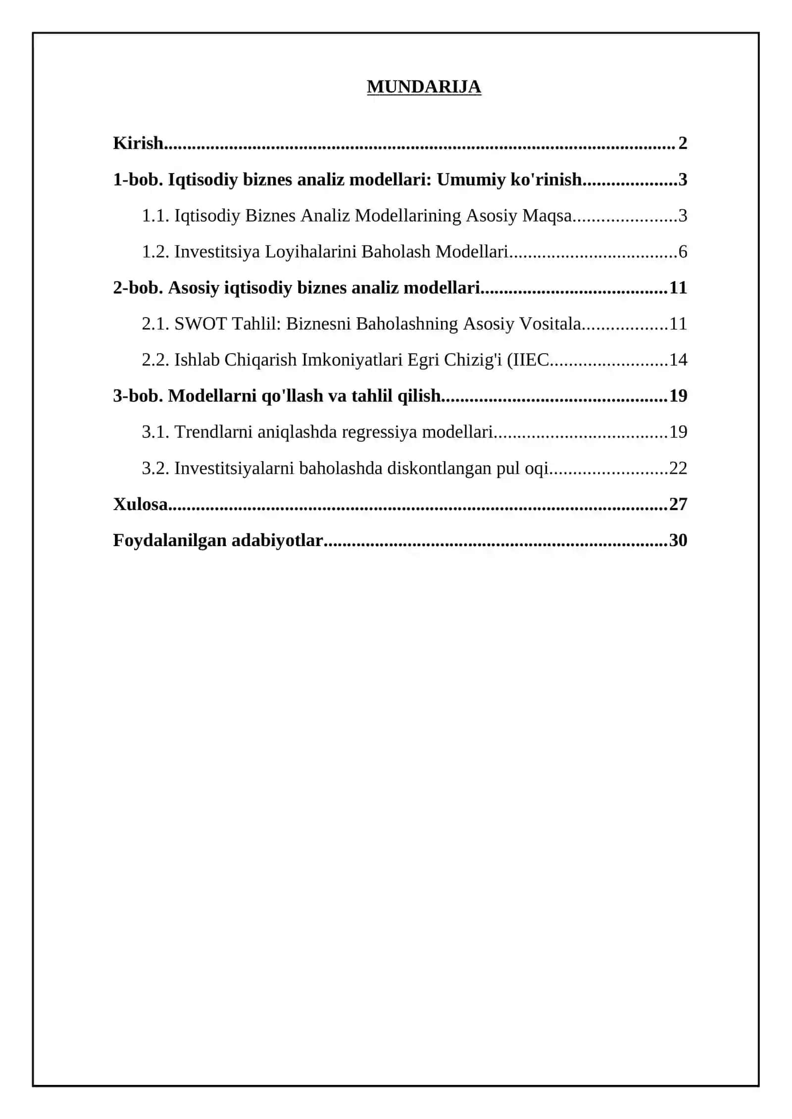 Iqtisodiy biznes analiz modellari 2
