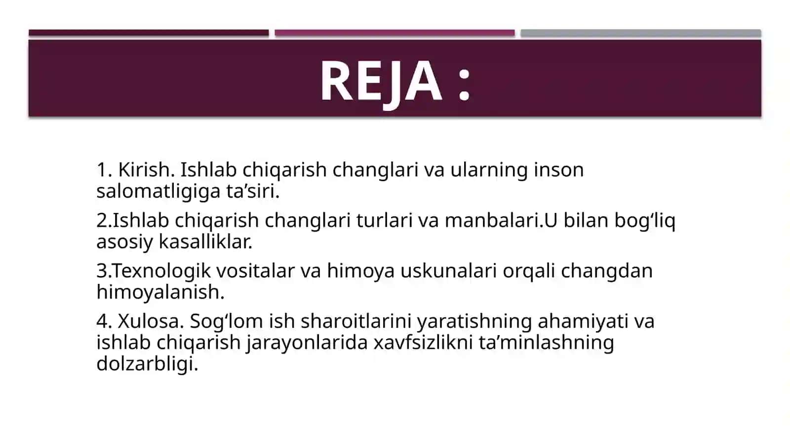 Ishlab chiqarish changlari va changga oid Patologiyalarni oldini olish 2