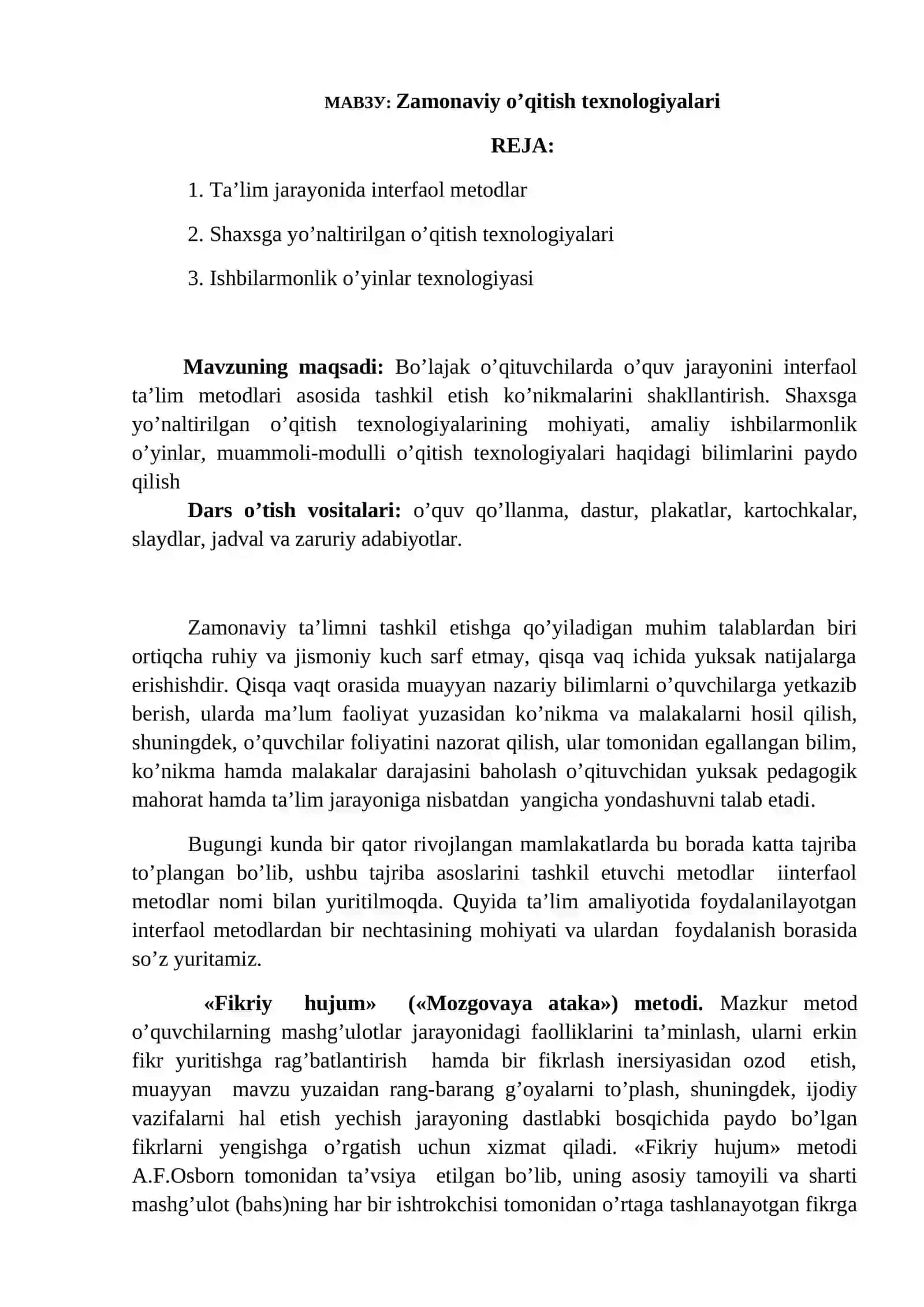 Zamonaviy o’qitish texnologiyalari 2