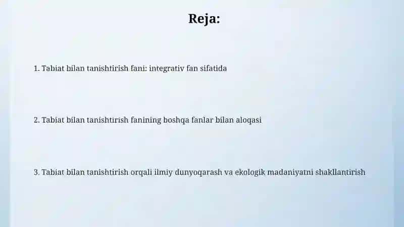 Tabiat bilan tanishtirish fanining fanlar kesimida tutgan oʻrni 2